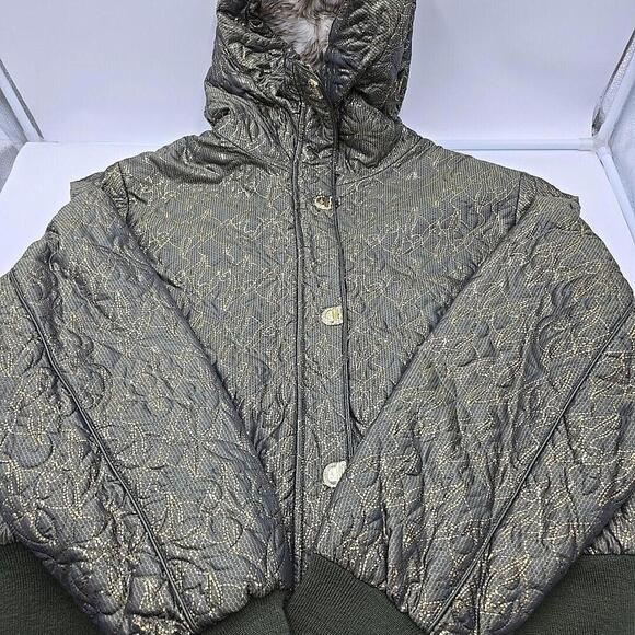 Baby Phat Y2K Gold/Green Embroidered‎ Beaded Fur Hooded Bomber Jacket 4x - Picture 11 of 16